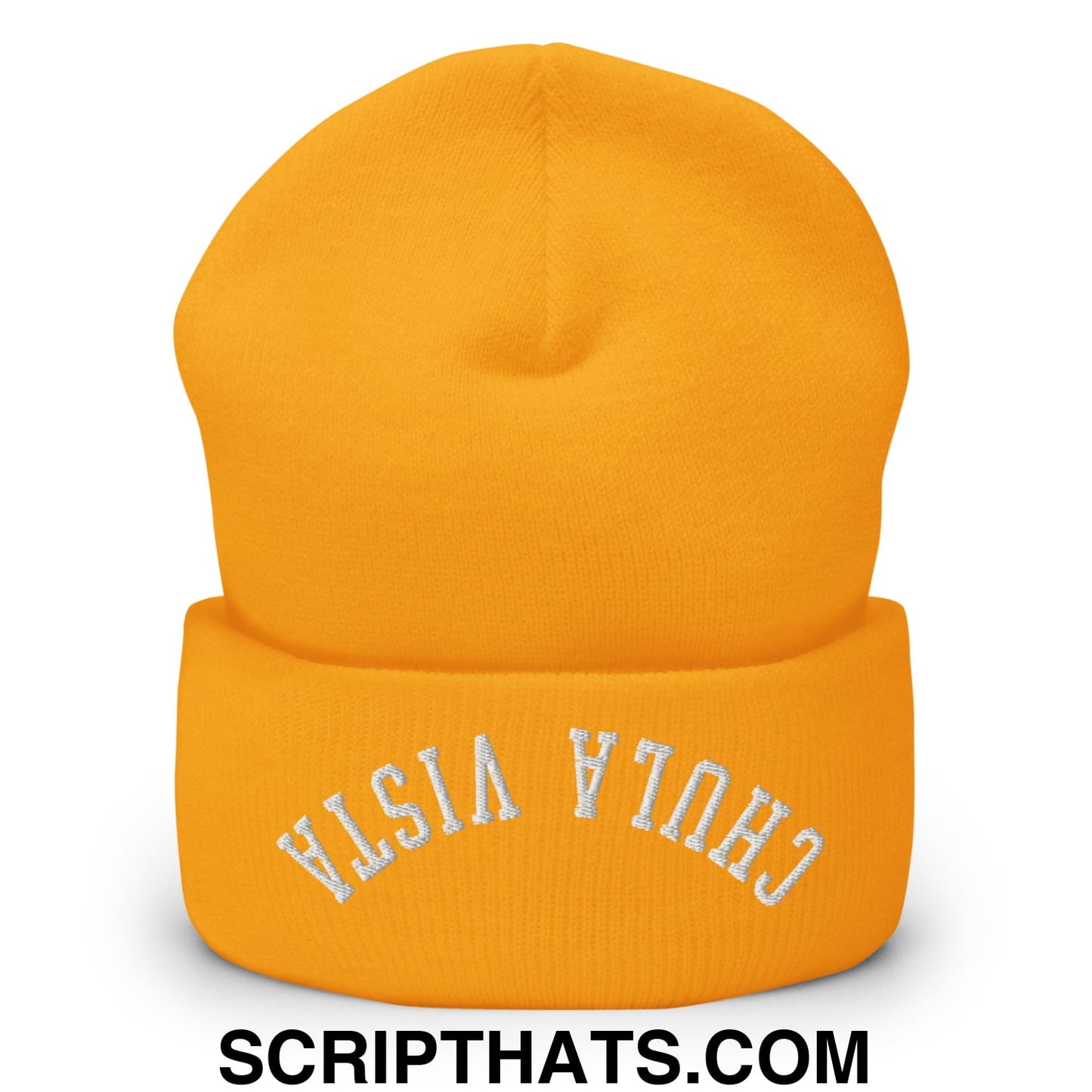 Upside Down Chula Vista Embroidered Knit Cuffed Beanie Gold