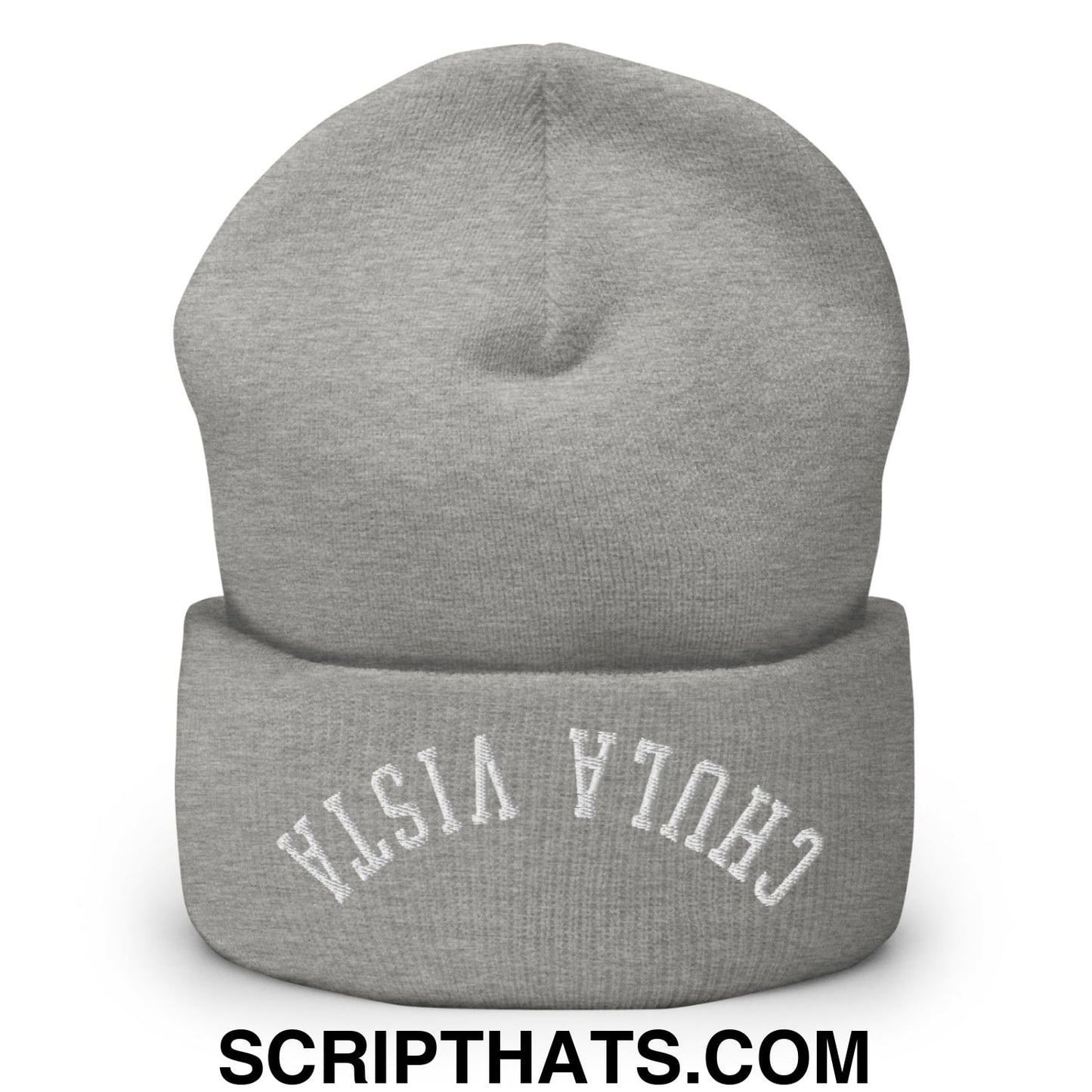 Upside Down Chula Vista Embroidered Knit Cuffed Beanie Heather Grey