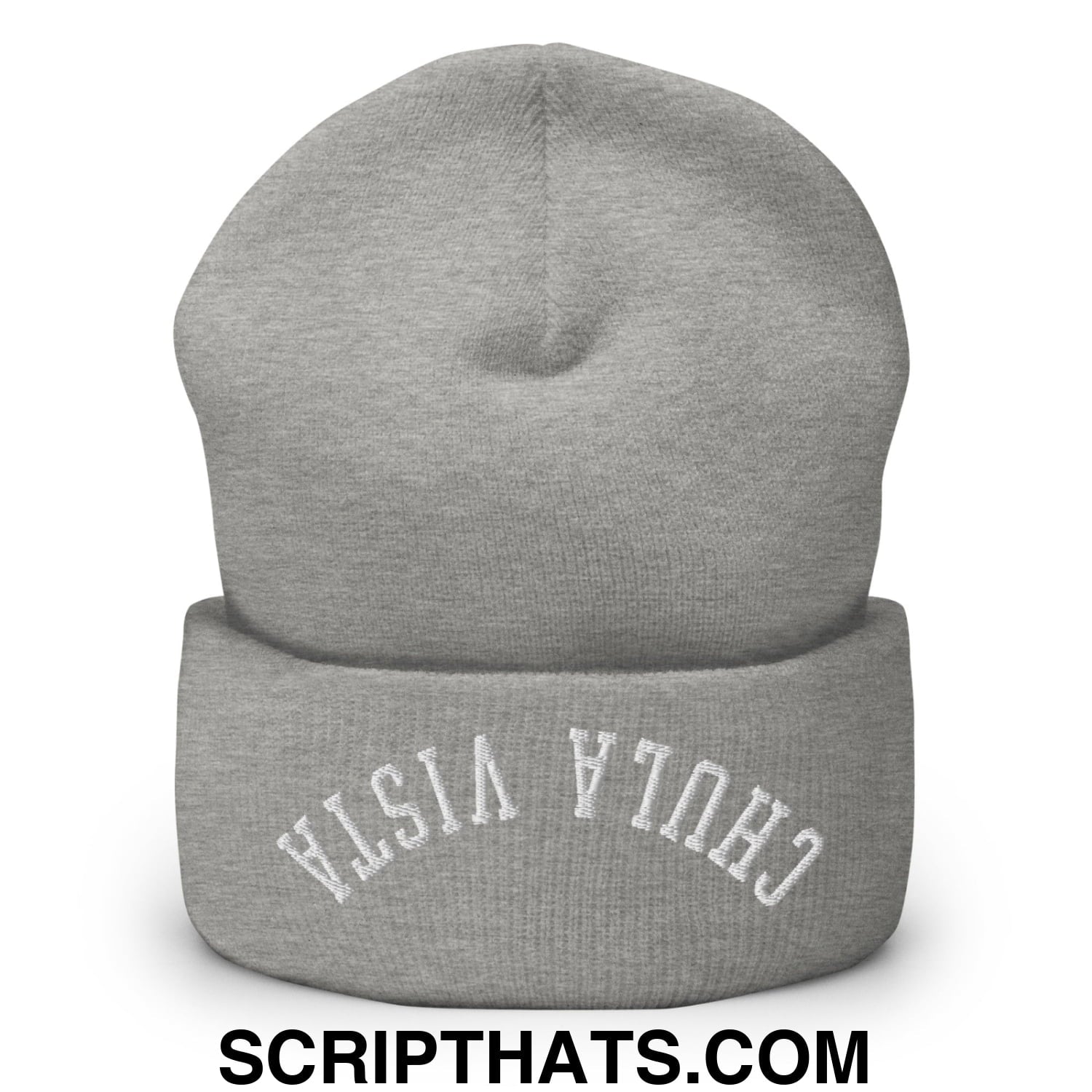 Upside Down Chula Vista Embroidered Knit Cuffed Beanie Heather Grey
