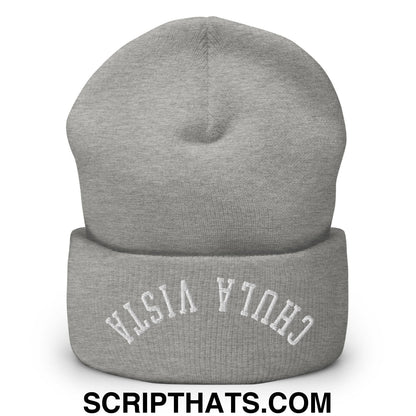 Upside Down Chula Vista Embroidered Knit Cuffed Beanie Heather Grey