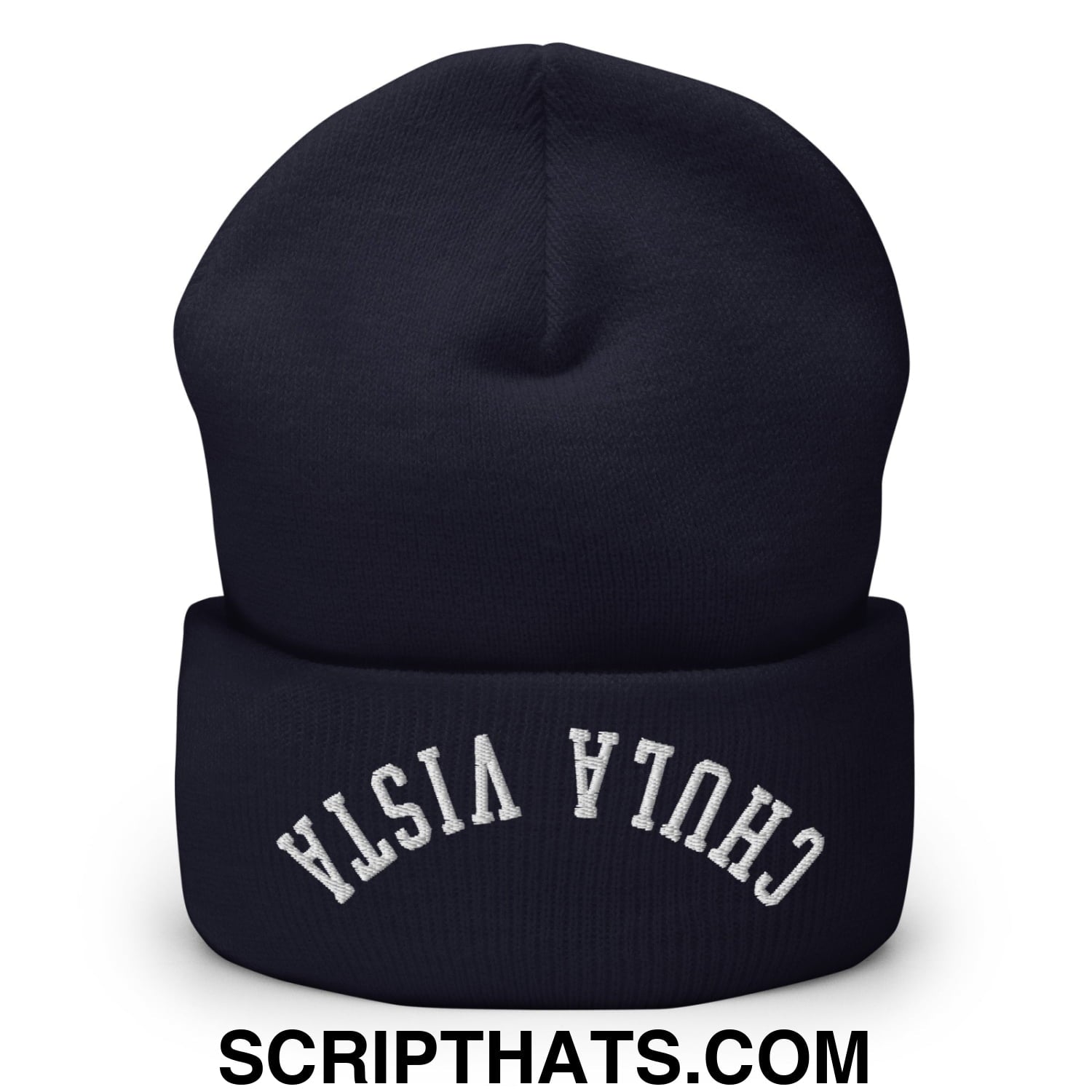 Upside Down Chula Vista Embroidered Knit Cuffed Beanie Navy