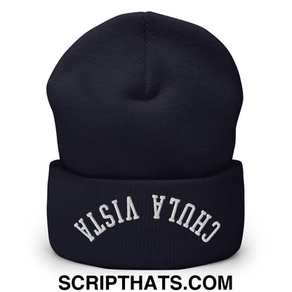 Upside Down Chula Vista Embroidered Knit Cuffed Beanie Navy