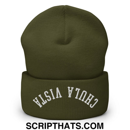 Upside Down Chula Vista Embroidered Knit Cuffed Beanie Olive