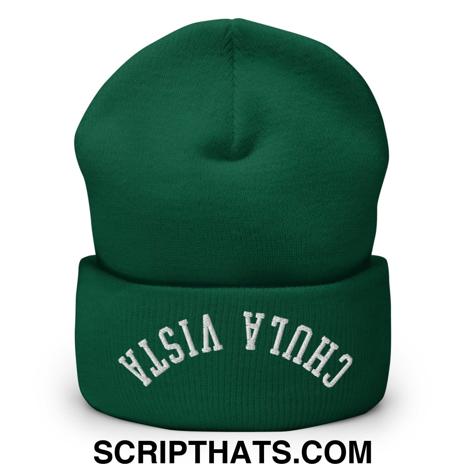 Upside Down Chula Vista Embroidered Knit Cuffed Beanie Spruce
