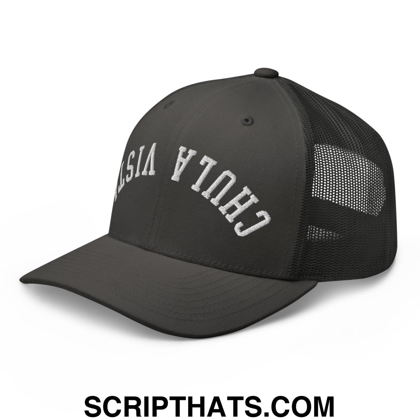 Upside Down Chula Vista Embroidered Mesh Trucker Hat Charcoal