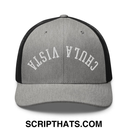 Upside Down Chula Vista Embroidered Mesh Trucker Hat Heather Black