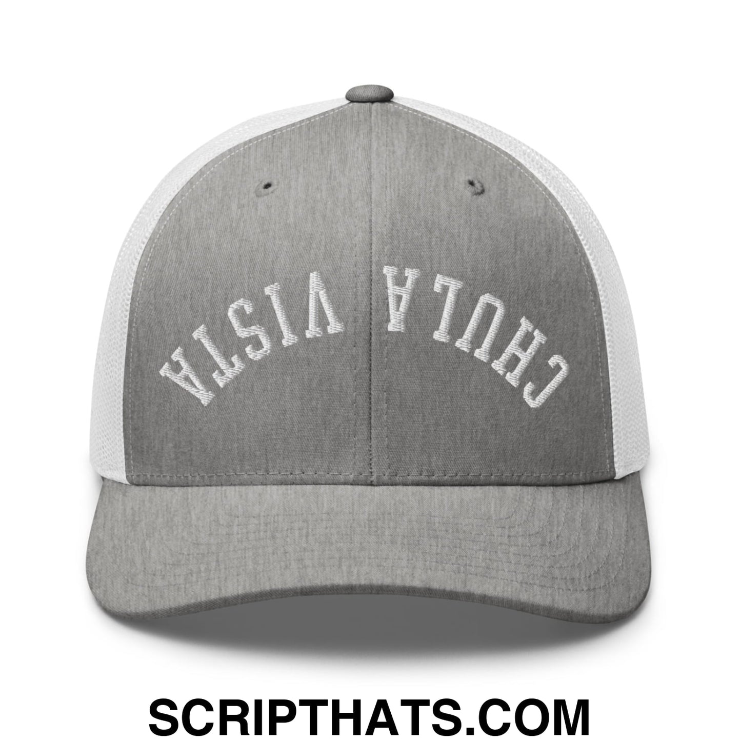 Upside Down Chula Vista Embroidered Mesh Trucker Hat Heather Grey White