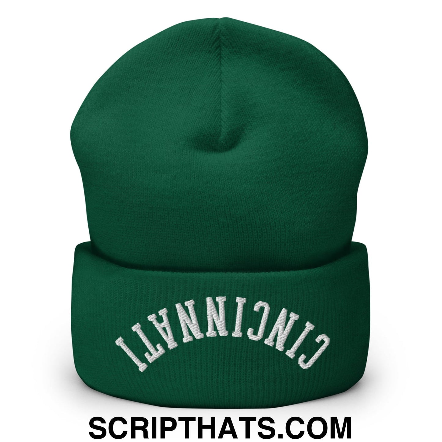Upside Down Cincinnati Embroidered Cuffed Knit Beanie Spruce