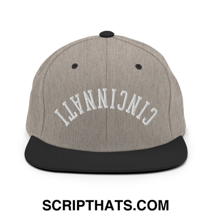 Upside Down Cincinnati Embroidered Flat Bill Brim Snapback Hat Heather Black