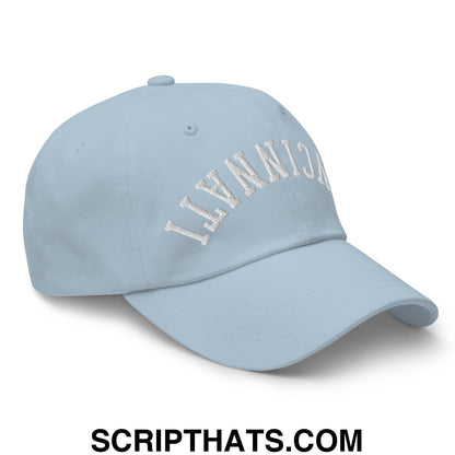 Upside Down Cincinnati Embroidered Unstructured Dad Hat Light Blue