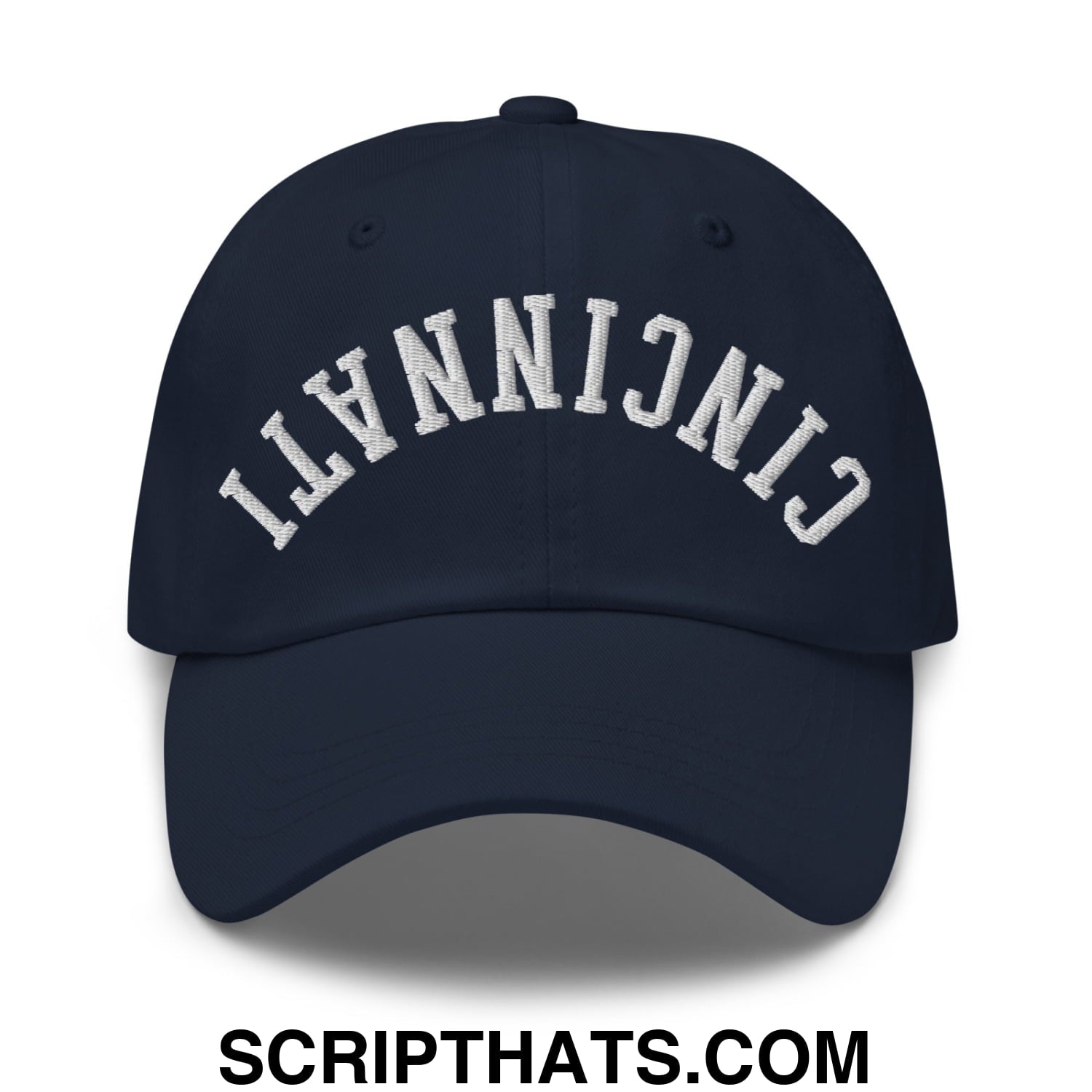 Upside Down Cincinnati Embroidered Unstructured Dad Hat Navy
