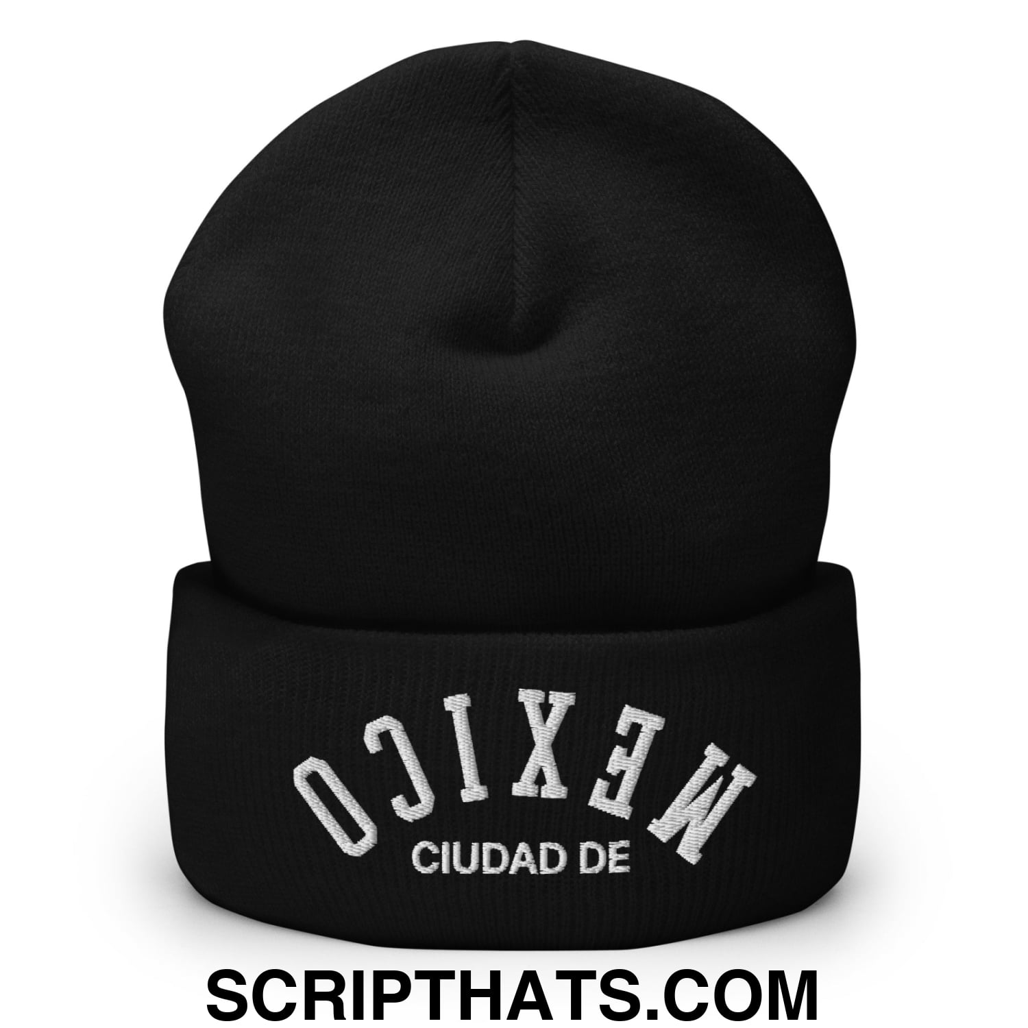 Upside Down Ciudad de Mexico Embroidered Cuffed Knit Beanie Black