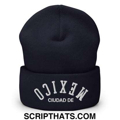 Upside Down Ciudad de Mexico Embroidered Cuffed Knit Beanie Navy