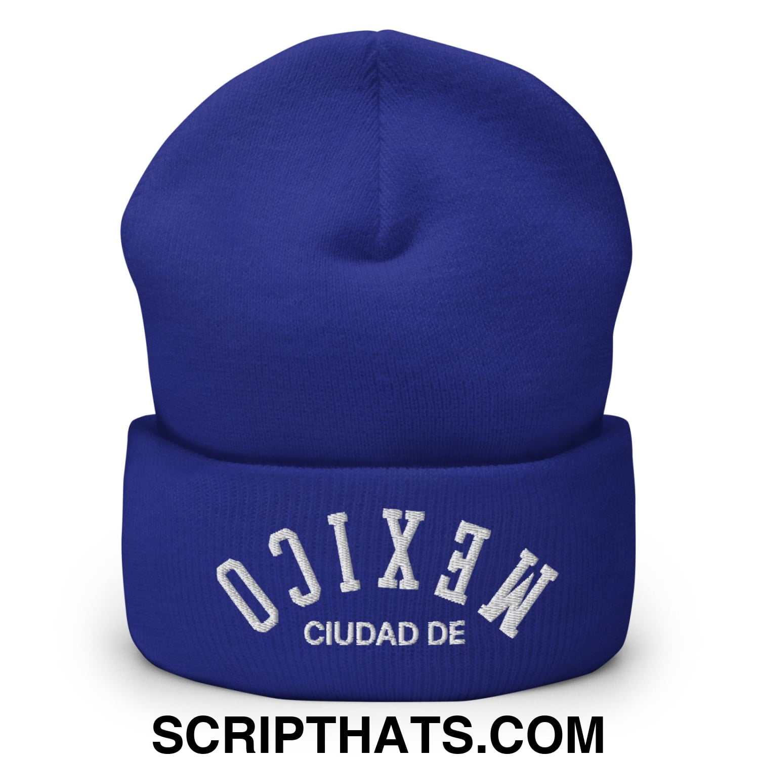 Upside Down Ciudad de Mexico Embroidered Cuffed Knit Beanie Royal