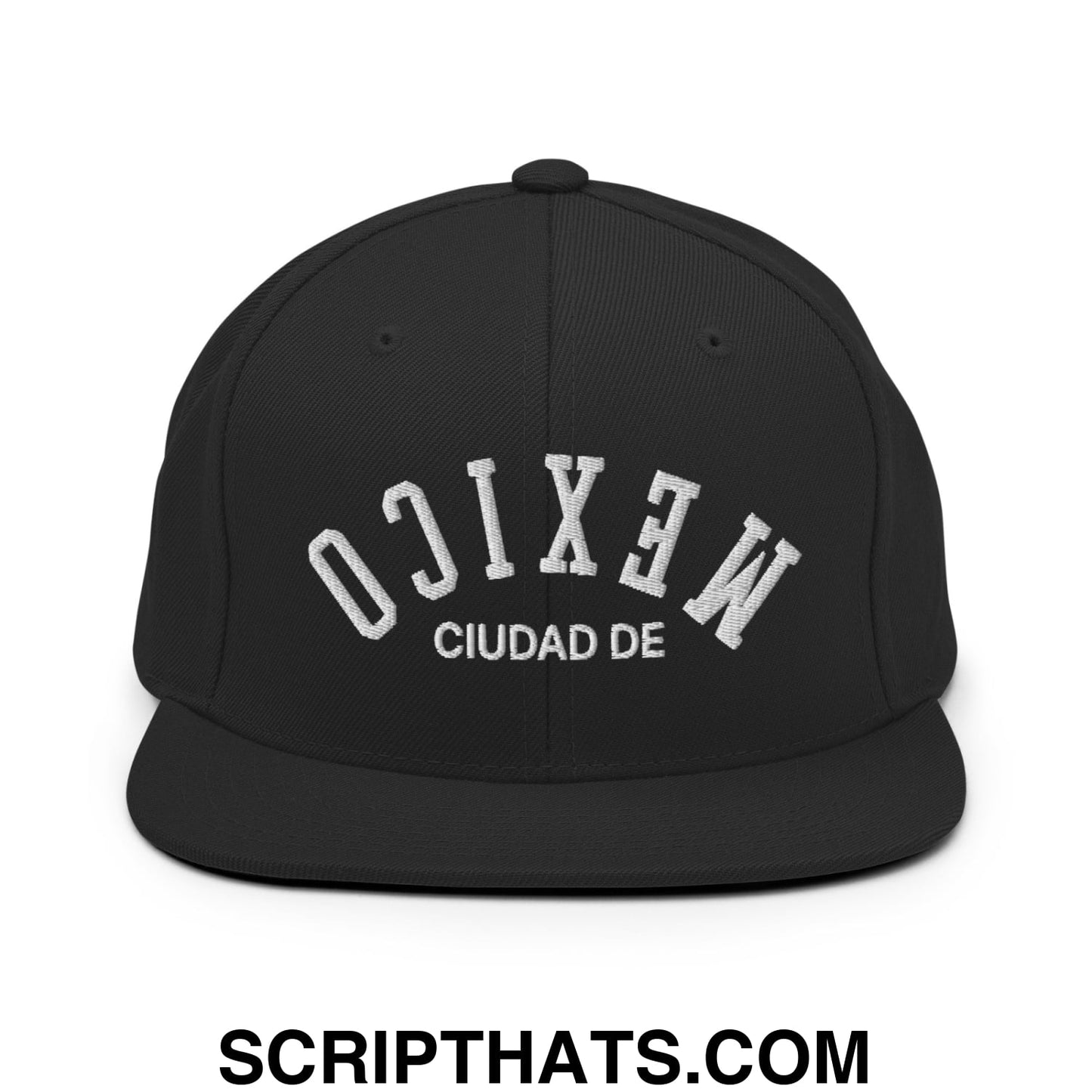 Upside Down Ciudad De Mexico Embroidered Flat Bill Brim Snapback Hat Black