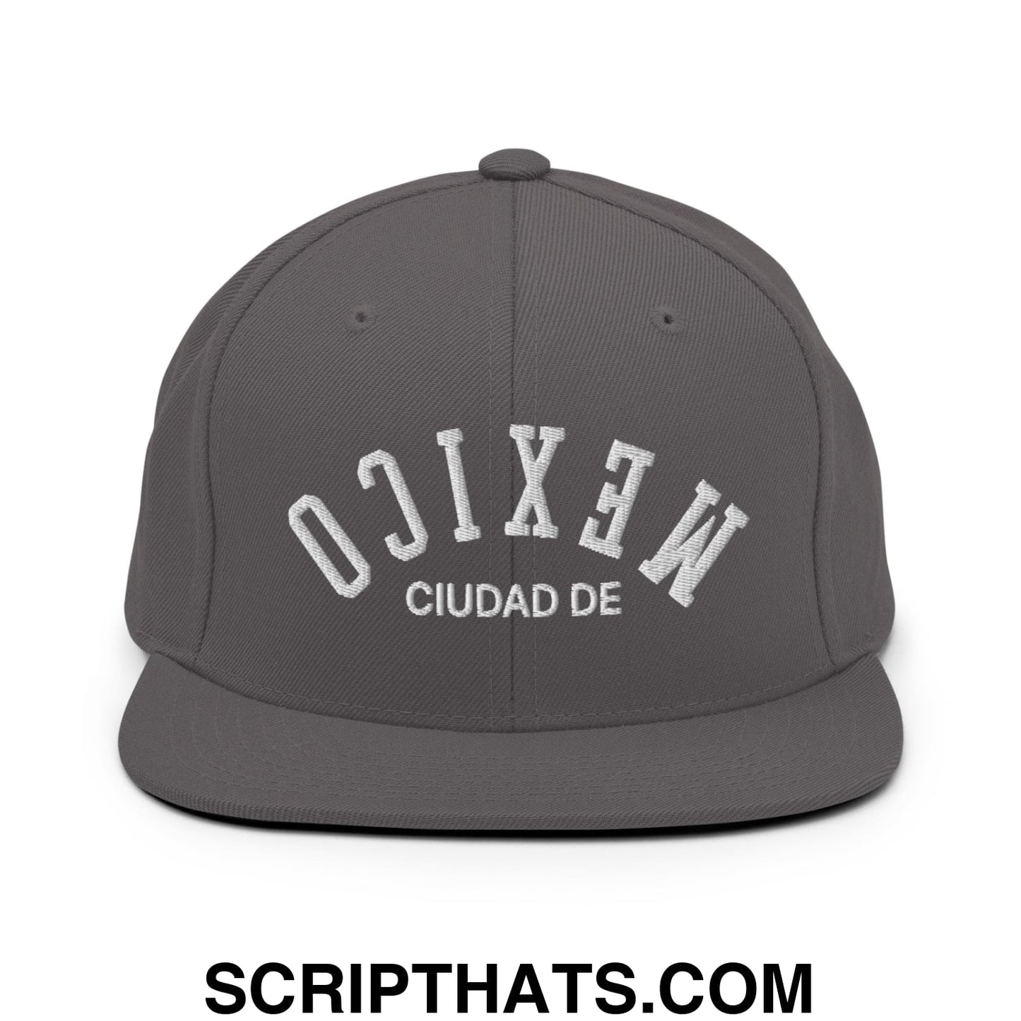 Upside Down Ciudad De Mexico Embroidered Flat Bill Brim Snapback Hat Dark Grey
