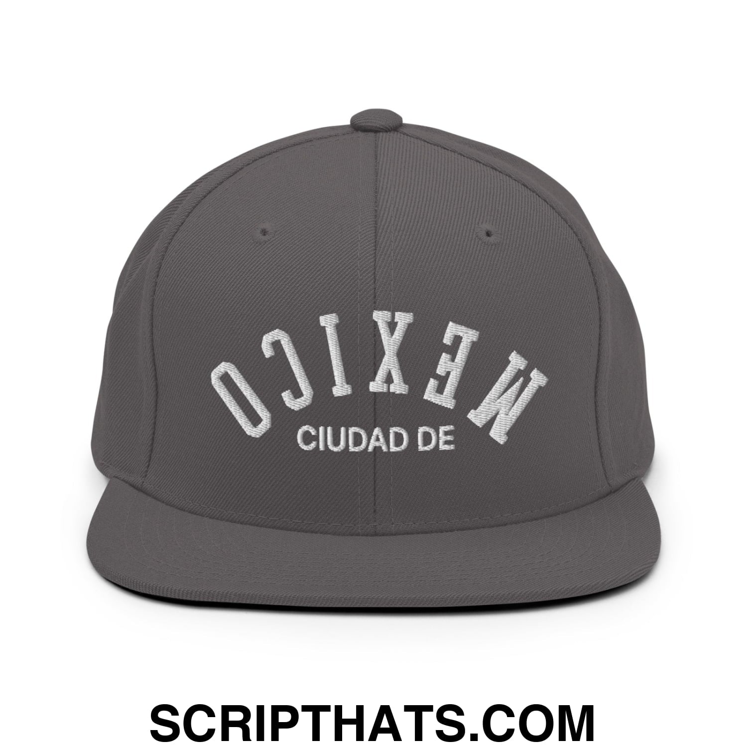 Upside Down Ciudad De Mexico Embroidered Flat Bill Brim Snapback Hat Dark Grey