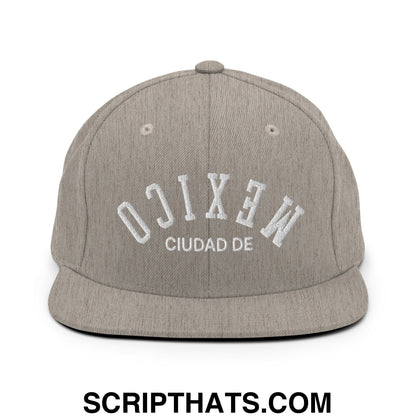 Upside Down Ciudad De Mexico Embroidered Flat Bill Brim Snapback Hat Heather Grey