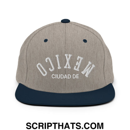 Upside Down Ciudad De Mexico Embroidered Flat Bill Brim Snapback Hat Heather Grey Navy