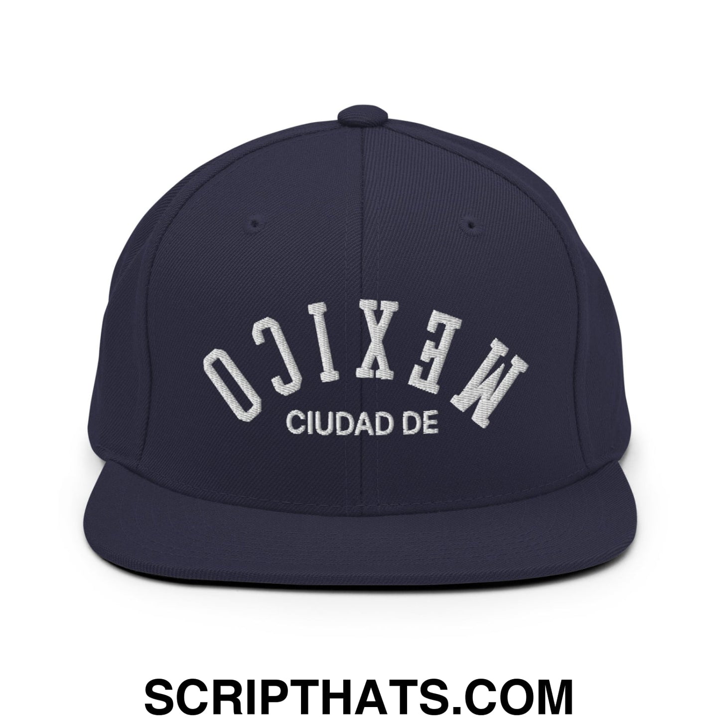 Upside Down Ciudad De Mexico Embroidered Flat Bill Brim Snapback Hat Navy