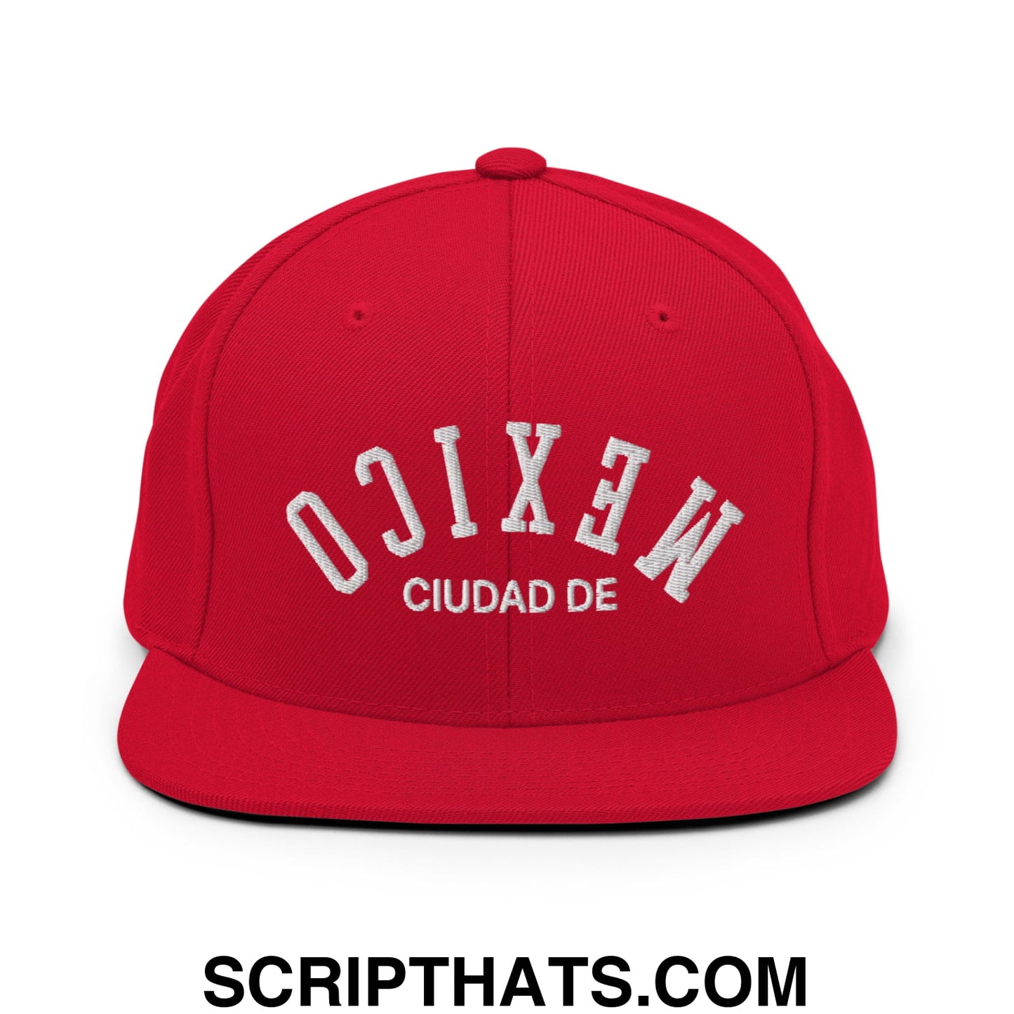Upside Down Ciudad De Mexico Embroidered Flat Bill Brim Snapback Hat Red