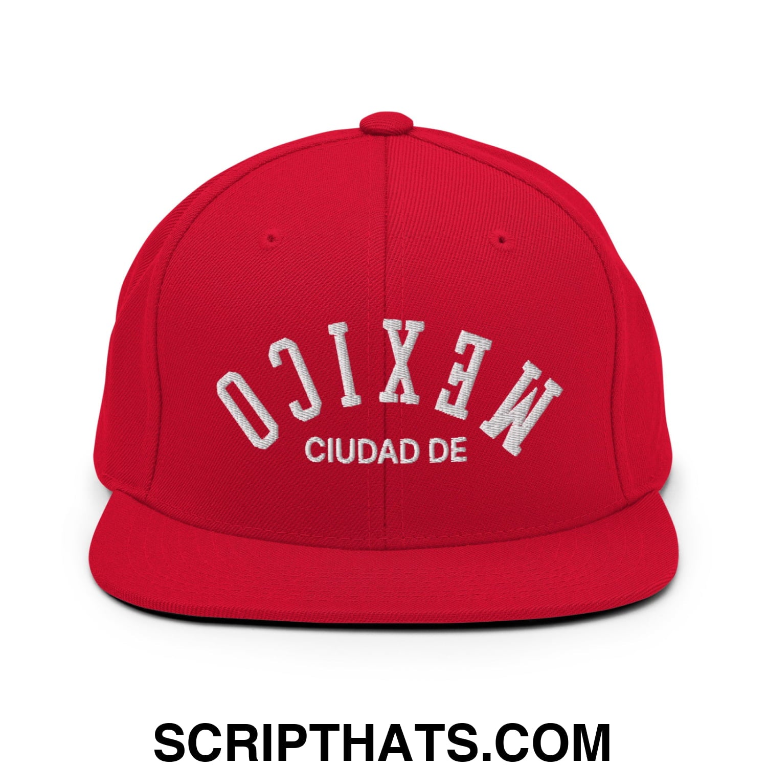 Upside Down Ciudad De Mexico Embroidered Flat Bill Brim Snapback Hat Red