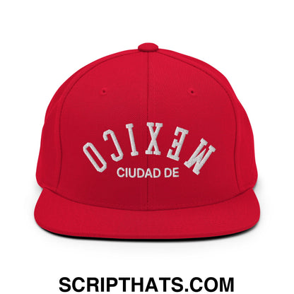 Upside Down Ciudad De Mexico Embroidered Flat Bill Brim Snapback Hat Red