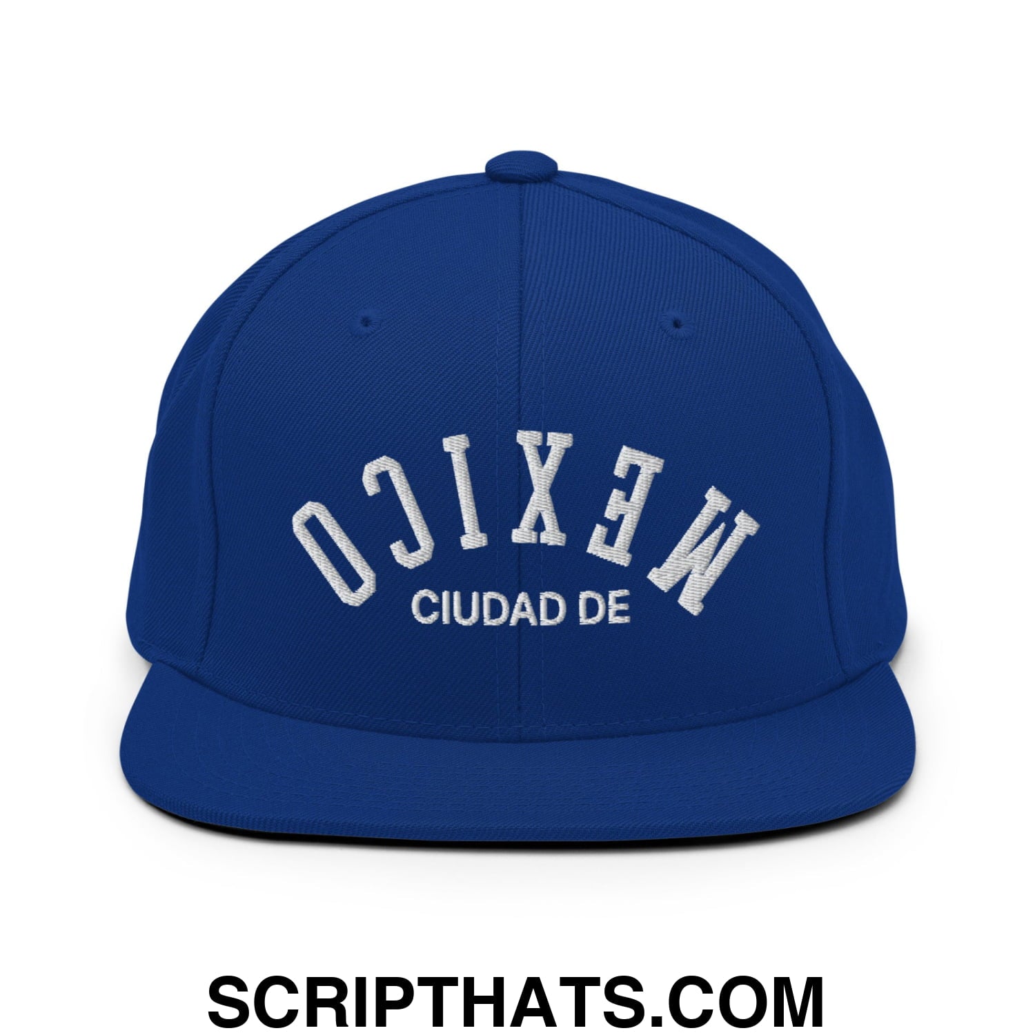 Upside Down Ciudad De Mexico Embroidered Flat Bill Brim Snapback Hat Royal Blue