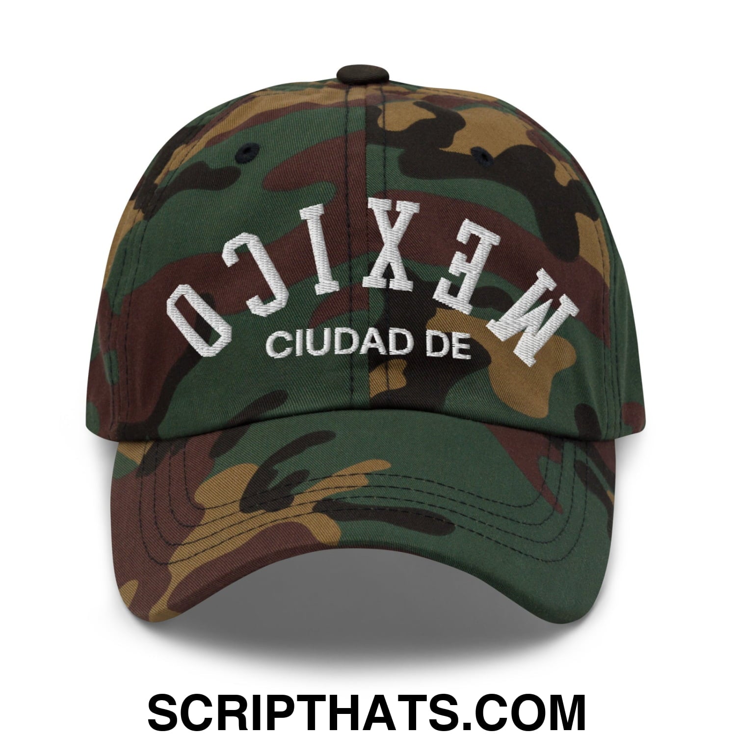Upside Down Ciudad De Mexico Embroidered Unstructured Dad Hat Green Camo