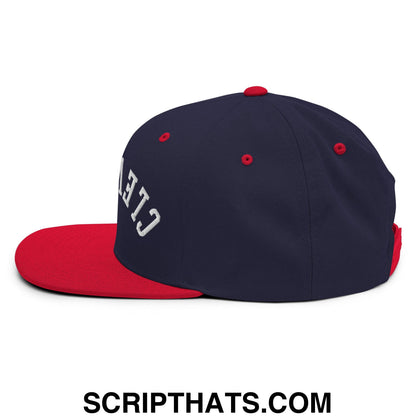 Upside Down Cleveland Embroidered Flat Bill Brim Snapback Hat Navy Red