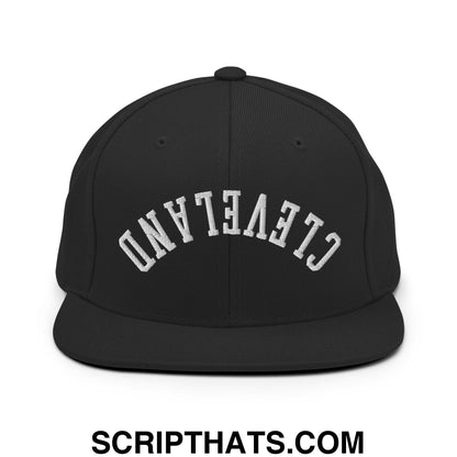 Upside Down Cleveland Embroidered Flat Bill Brim Snapback Hat Black