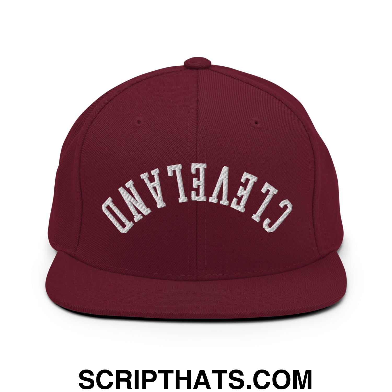 Upside Down Cleveland Embroidered Flat Bill Brim Snapback Hat Maroon