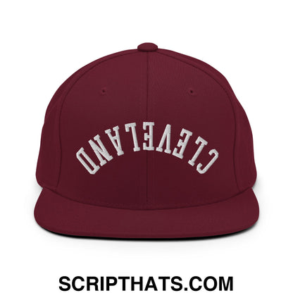 Upside Down Cleveland Embroidered Flat Bill Brim Snapback Hat Maroon