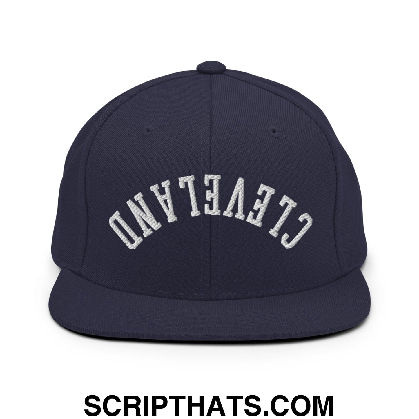 Upside Down Cleveland Embroidered Flat Bill Brim Snapback Hat Navy