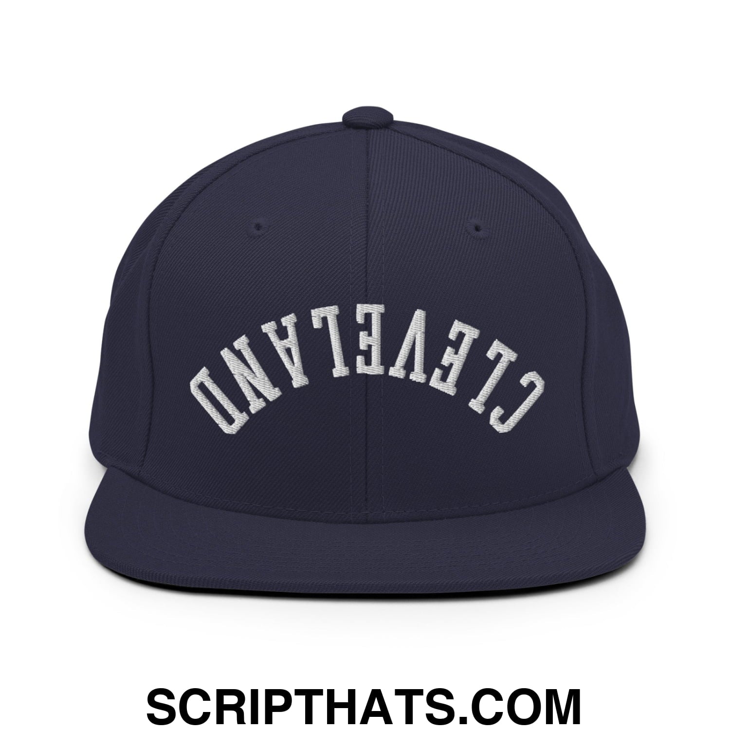 Upside Down Cleveland Embroidered Flat Bill Brim Snapback Hat Navy