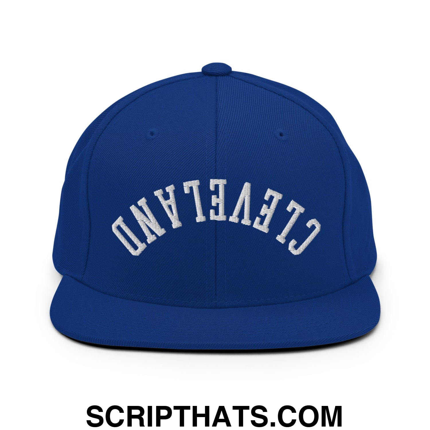 Upside Down Cleveland Embroidered Flat Bill Brim Snapback Hat Royal Blue