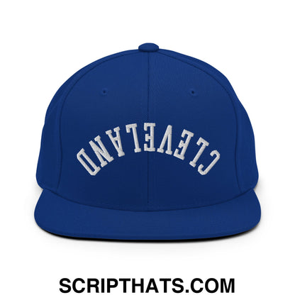 Upside Down Cleveland Embroidered Flat Bill Brim Snapback Hat Royal Blue