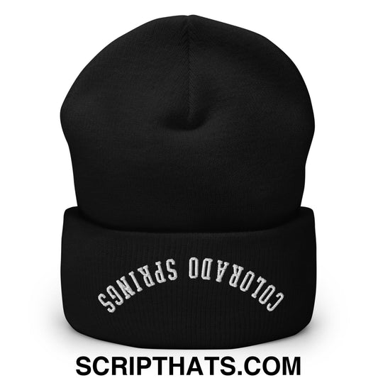 Upside Down Colorado Springs Embroidered Cuffed Knit Beanie Black