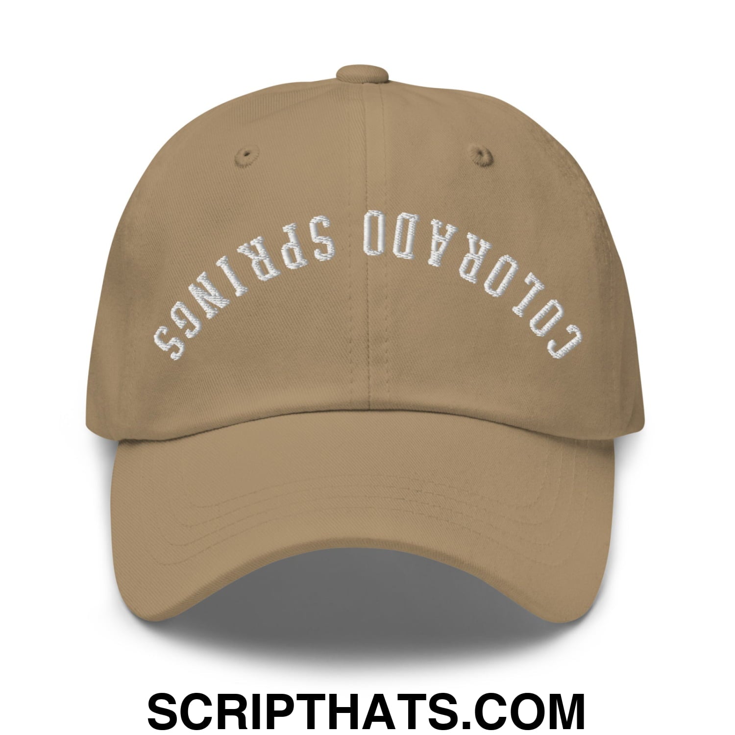 Upside Down Colorado Springs Embroidered Unstructured Dad Hat Khaki