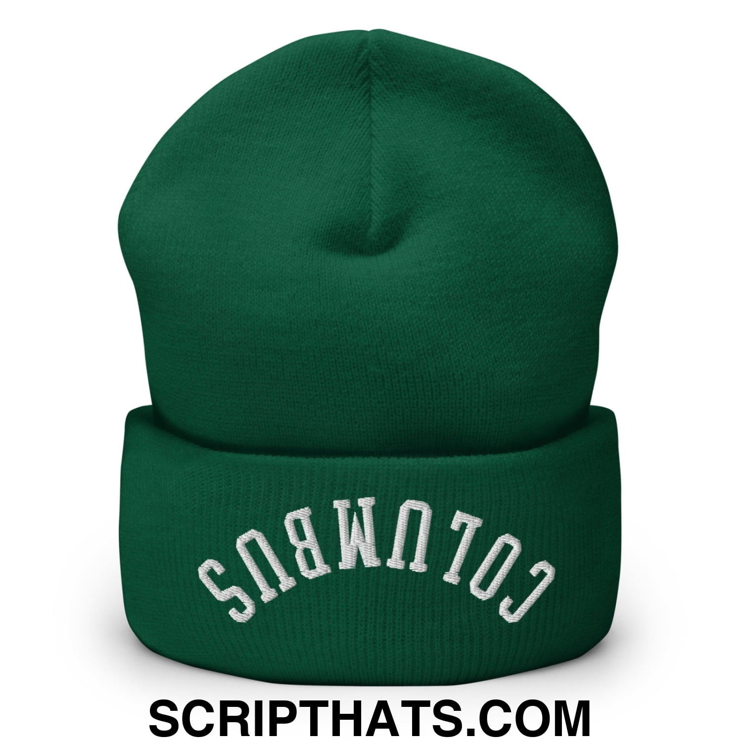 Upside Down Columbus Embroidered Cuffed Knit Beanie Spruce