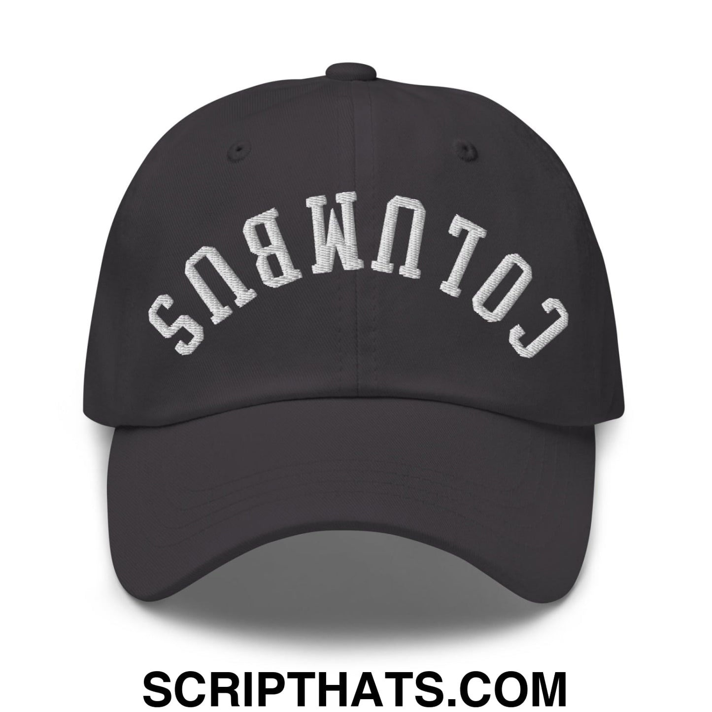 Upside Down Columbus Embroidered Unstructured Dad Hat Dark Grey