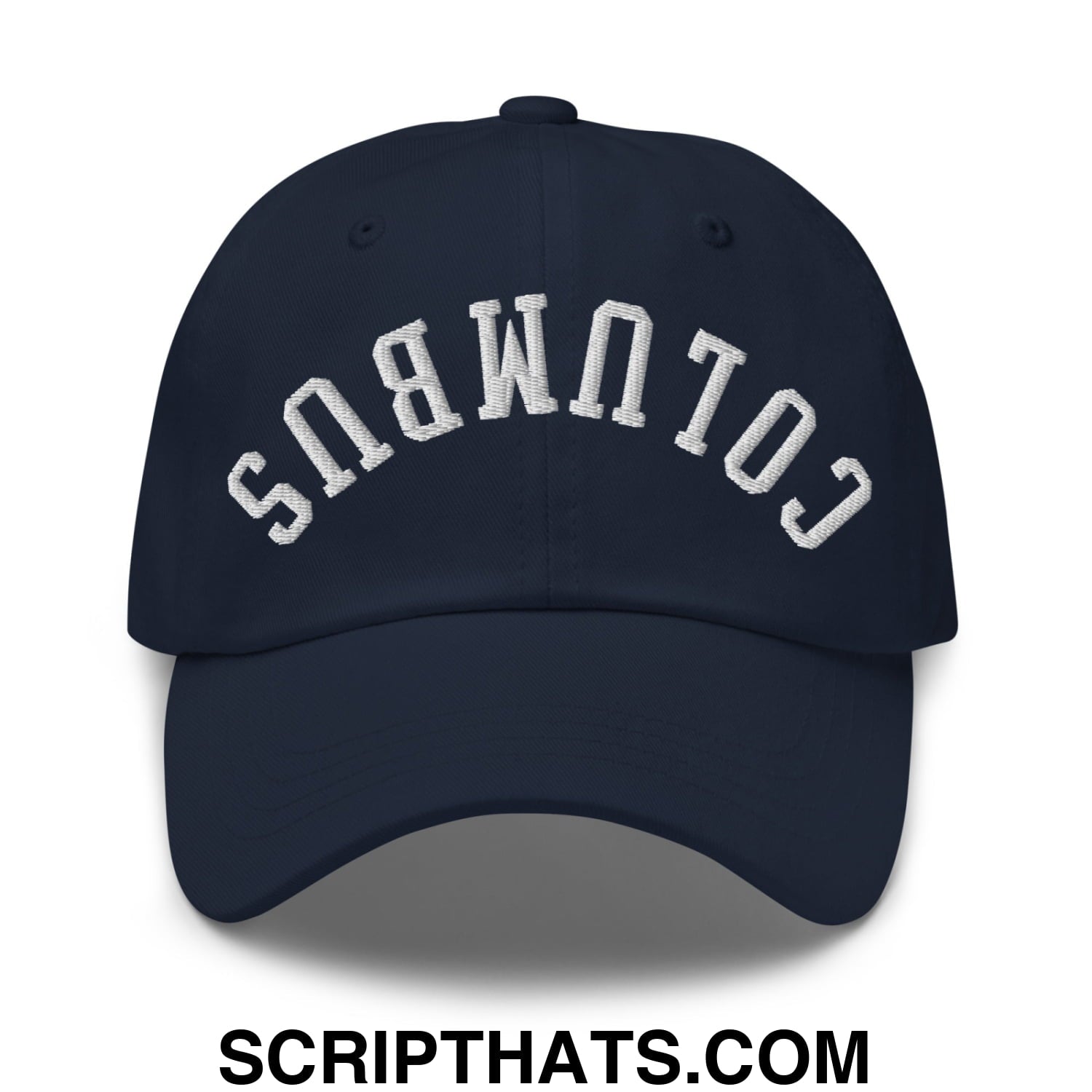 Upside Down Columbus Embroidered Unstructured Dad Hat Navy