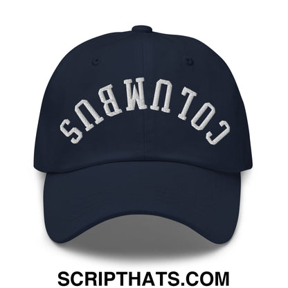 Upside Down Columbus Embroidered Unstructured Dad Hat Navy