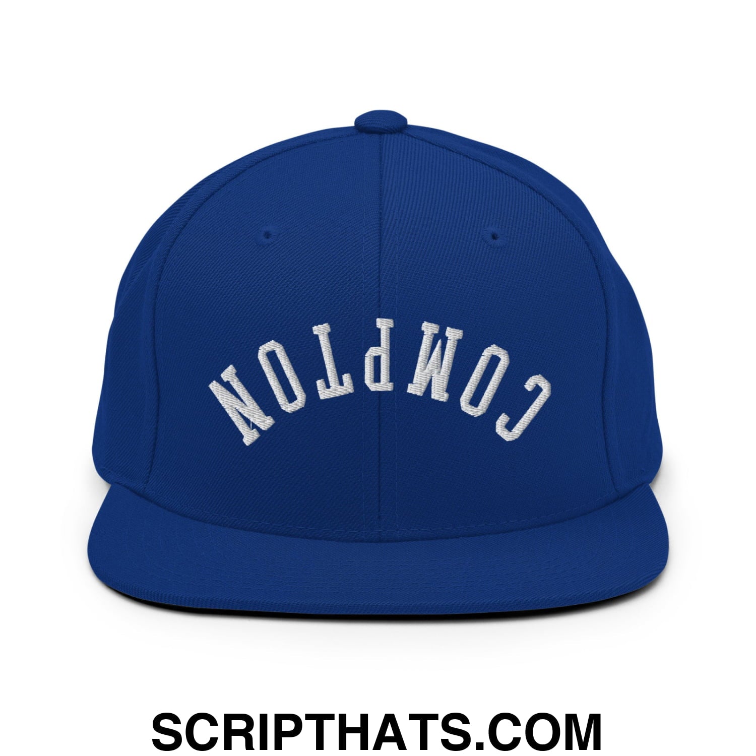 Upside Down Compton Embroidered Flat Bill Brim Snapback Hat Royal Blue