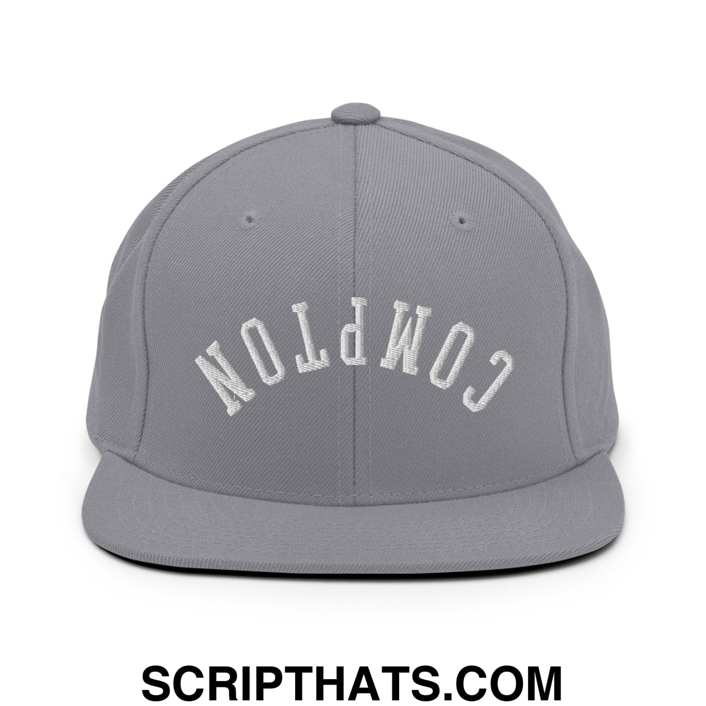 Upside Down Compton Embroidered Flat Bill Brim Snapback Hat Silver