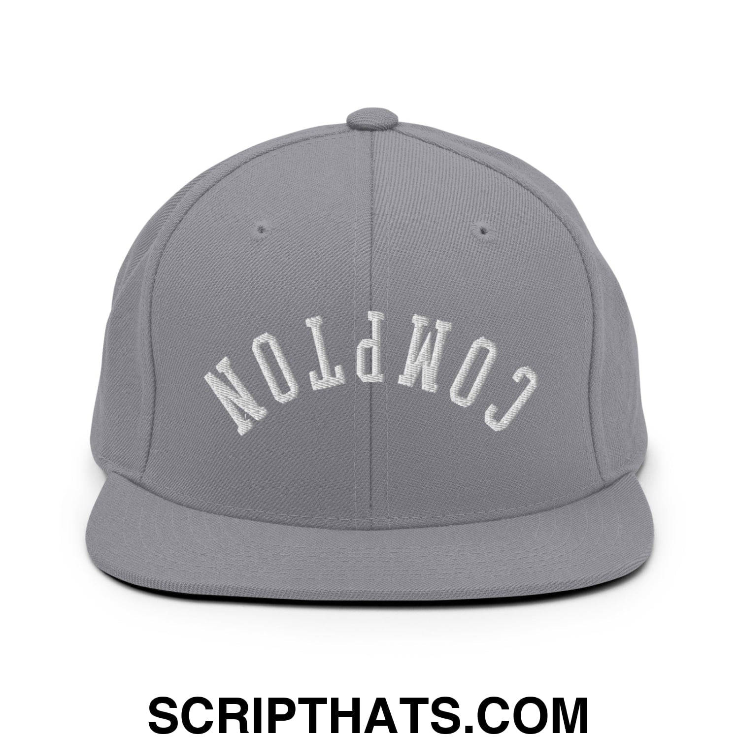 Upside Down Compton Embroidered Flat Bill Brim Snapback Hat Silver