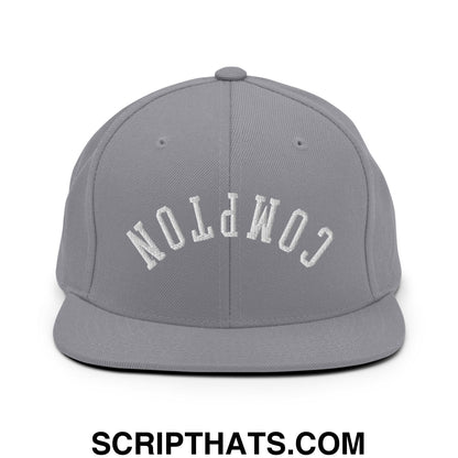 Upside Down Compton Embroidered Flat Bill Brim Snapback Hat Silver