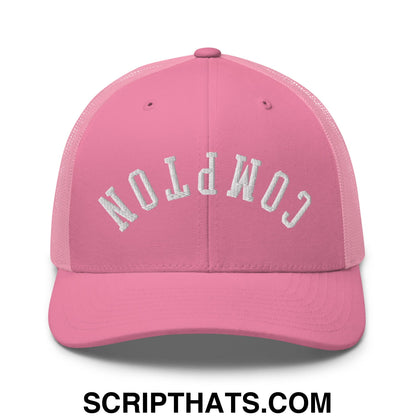 Upside Down Compton Embroidered Mesh Trucker Hat Pink