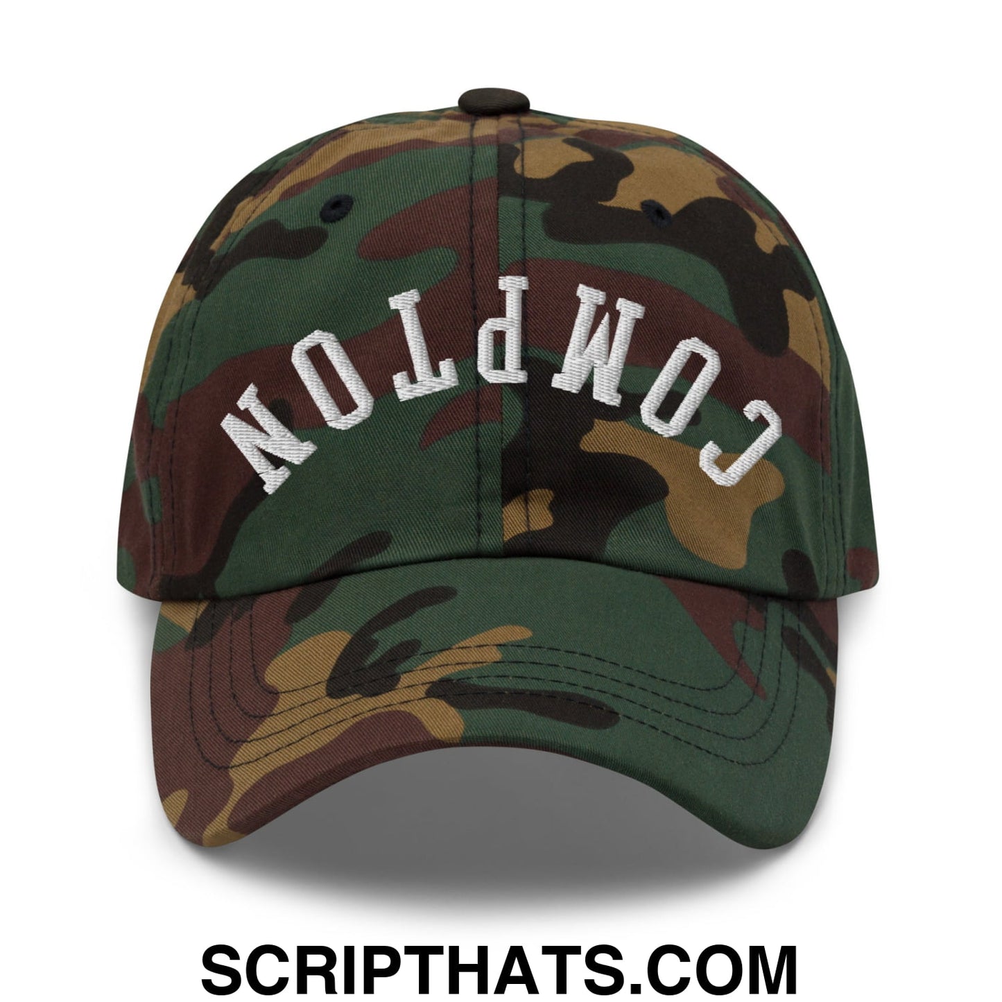 Upside Down Compton Embroidered Unstructured Dad Hat Green Camo