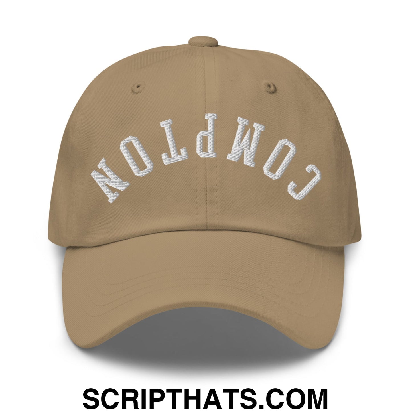 Upside Down Compton Embroidered Unstructured Dad Hat Khaki